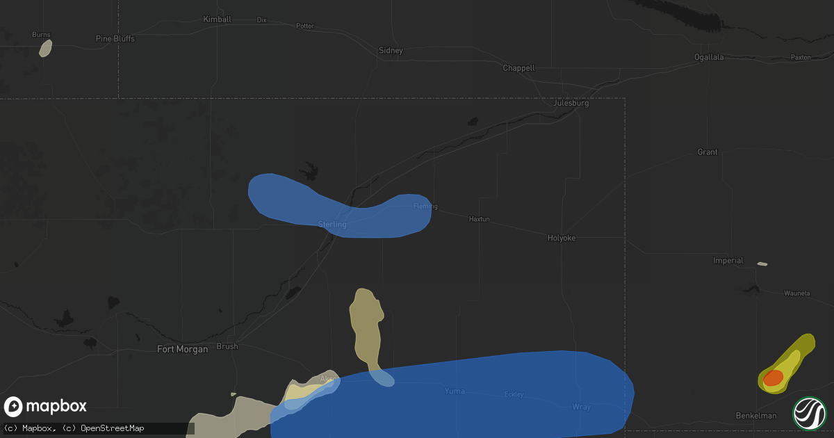 Hail map in Fleming, CO on July 9, 2026