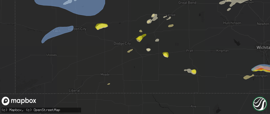 Hail map in Ford, KS on July 9, 2026