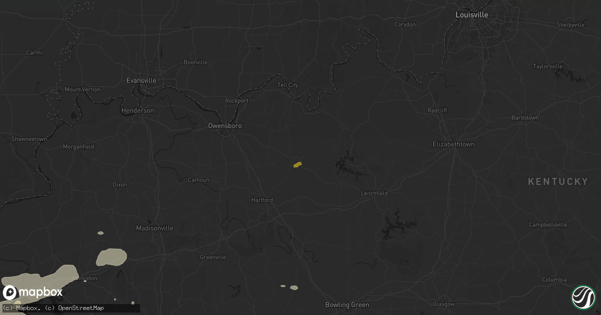 Hail map in Fordsville, KY on July 9, 2026
