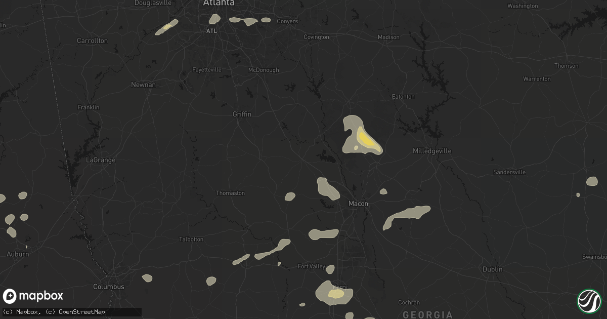 Hail map in Forsyth, GA on July 9, 2026