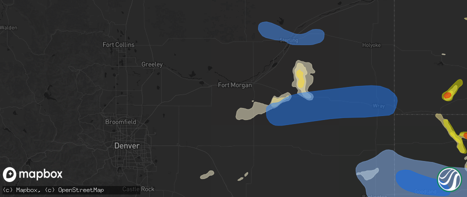 Hail map in Fort Morgan, CO on July 9, 2026