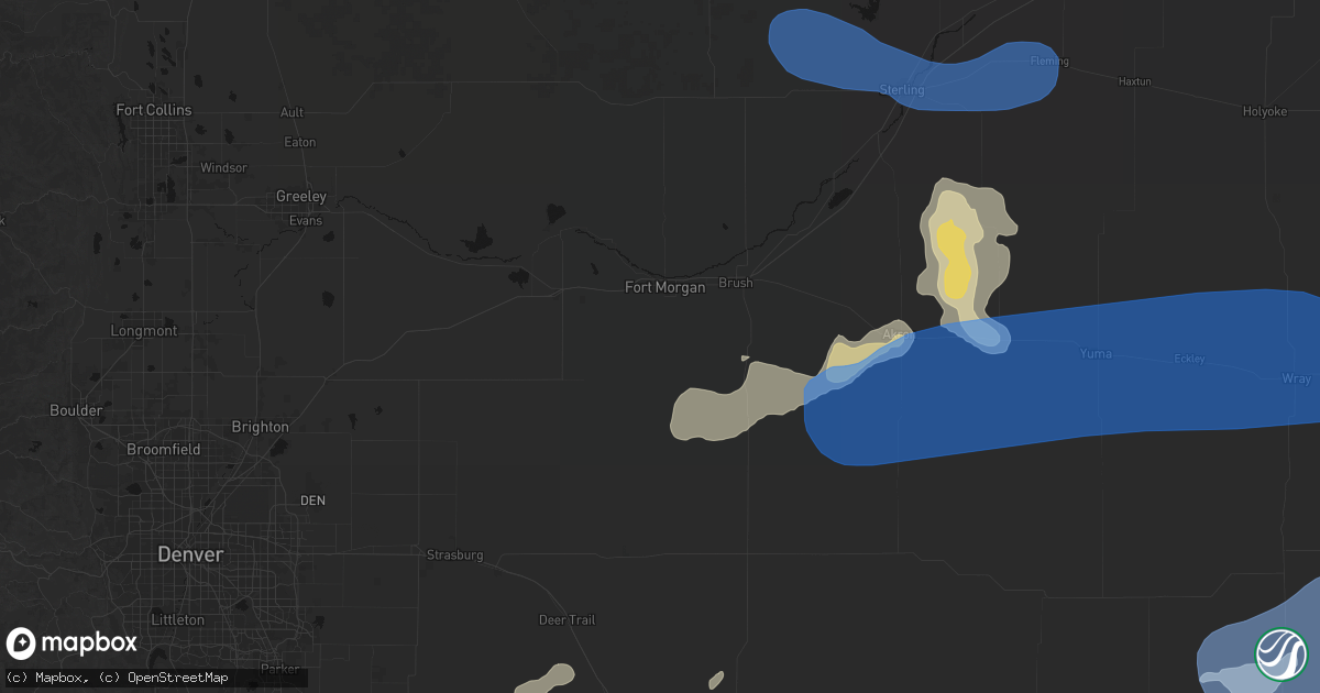 Hail map in Fort Morgan, CO on July 9, 2026