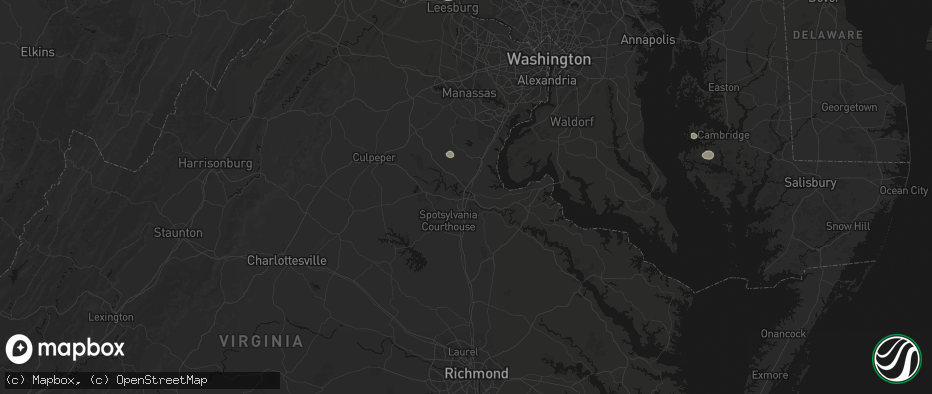 Hail map in Fredericksburg, VA on July 9, 2026