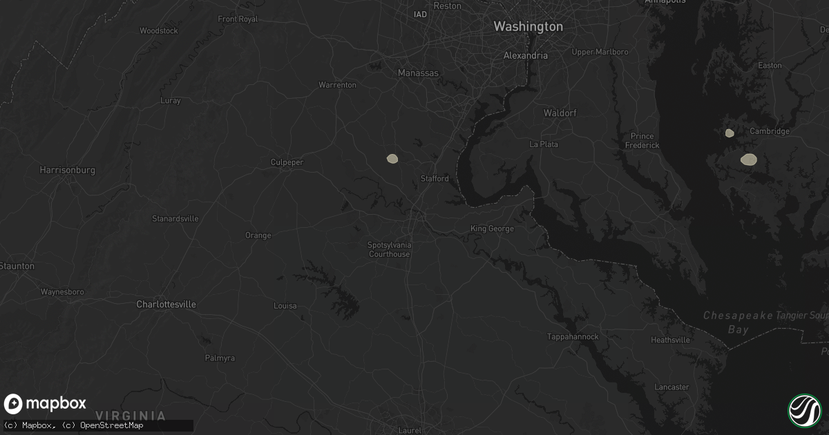 Hail map in Fredericksburg, VA on July 9, 2026