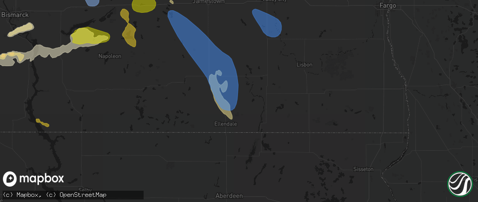 Hail map in Fullerton, ND on July 9, 2026