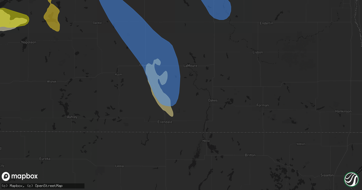 Hail map in Fullerton, ND on July 9, 2026