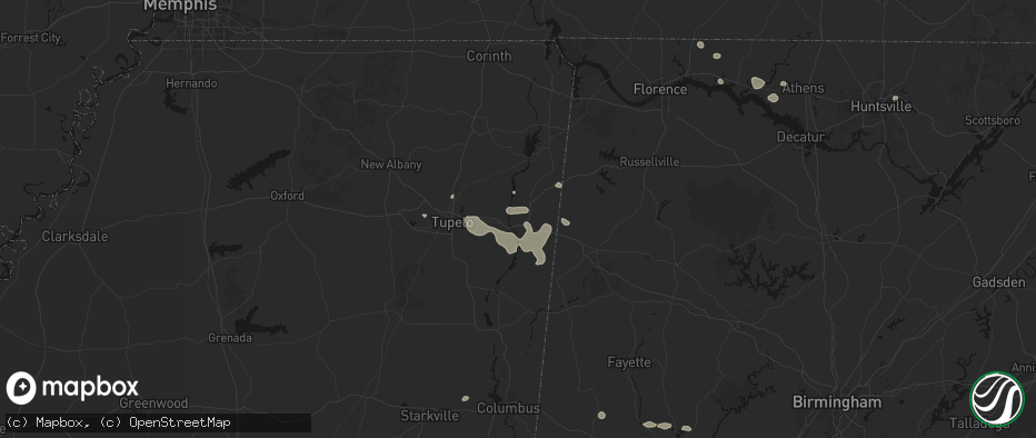Hail map in Fulton, MS on July 9, 2026