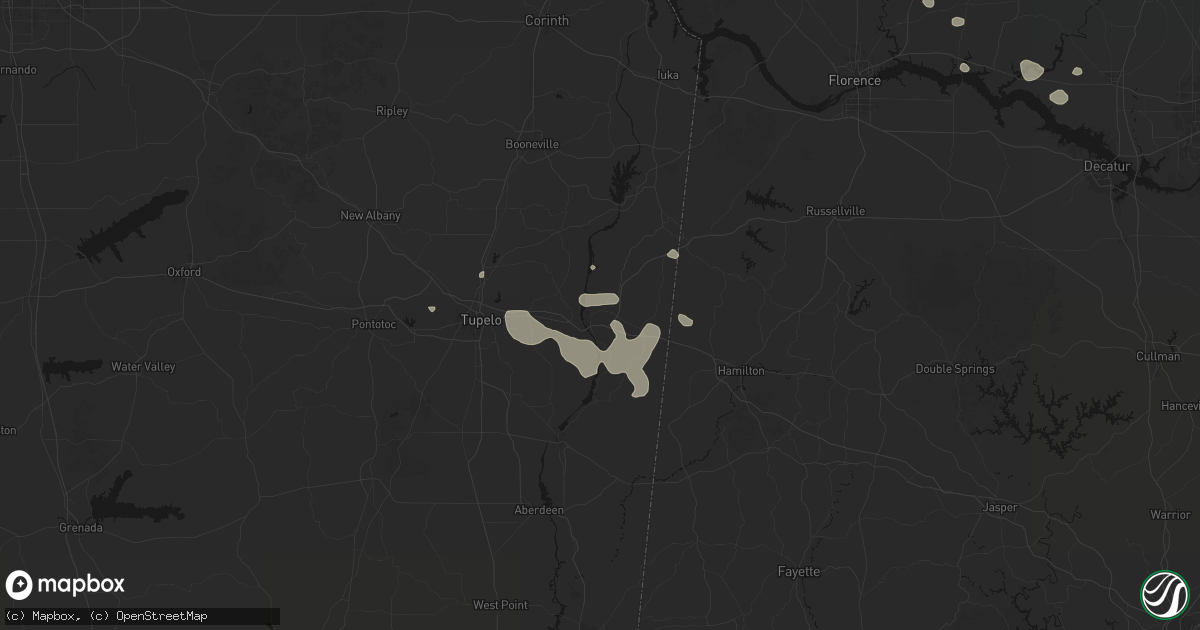 Hail map in Fulton, MS on July 9, 2026