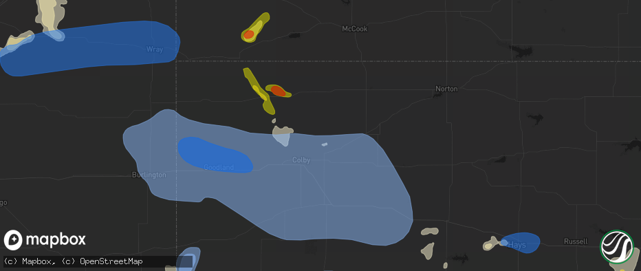 Hail map in Gem, KS on July 9, 2026