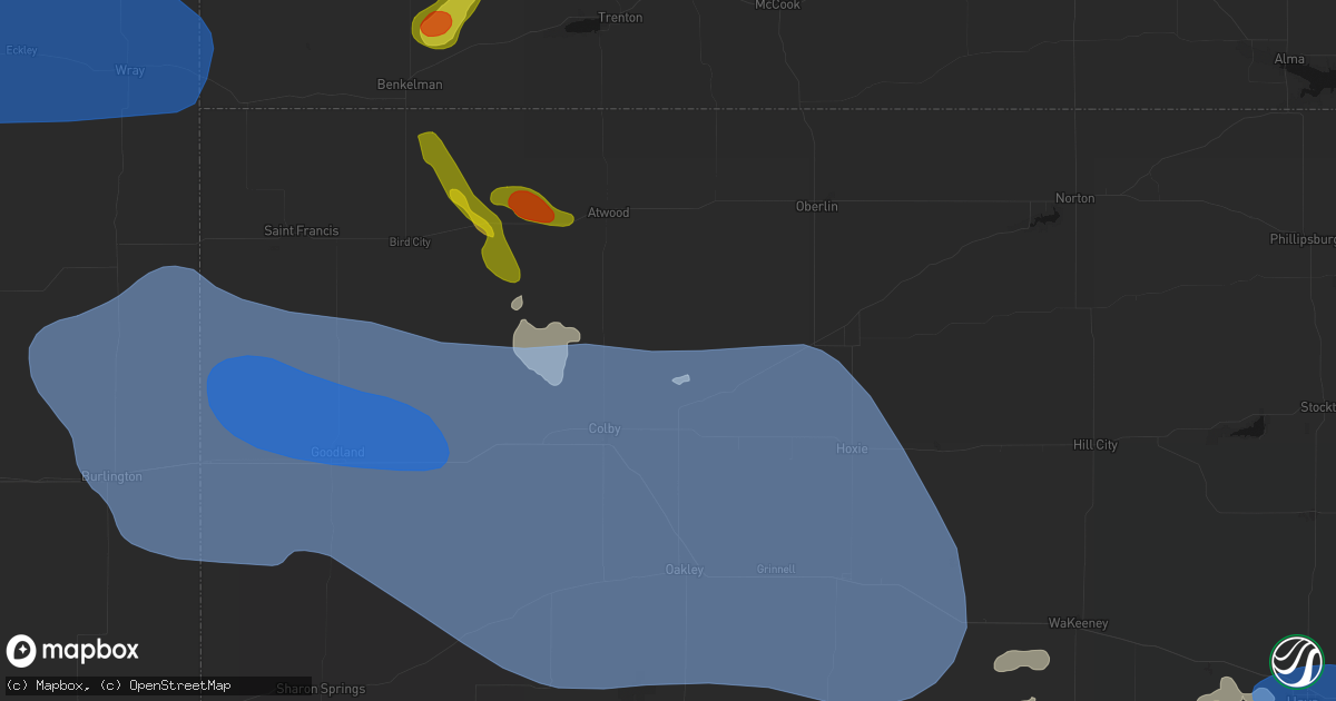 Hail map in Gem, KS on July 9, 2026