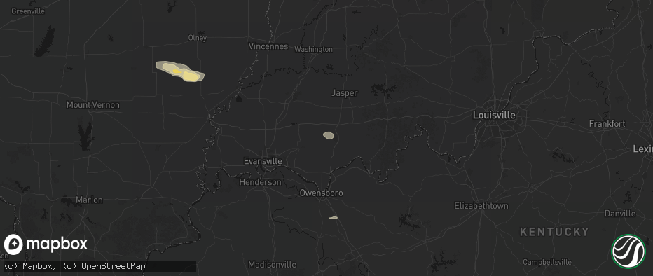 Hail map in Gentryville, IN on July 9, 2026