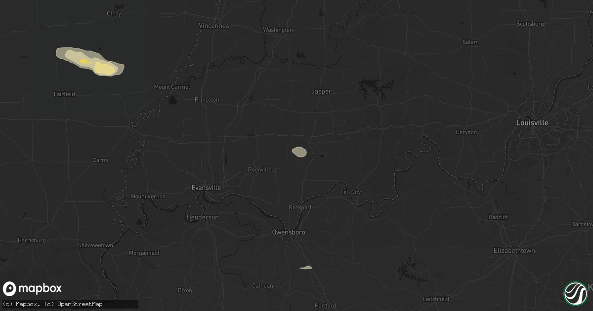 Hail map in Gentryville, IN on July 9, 2026