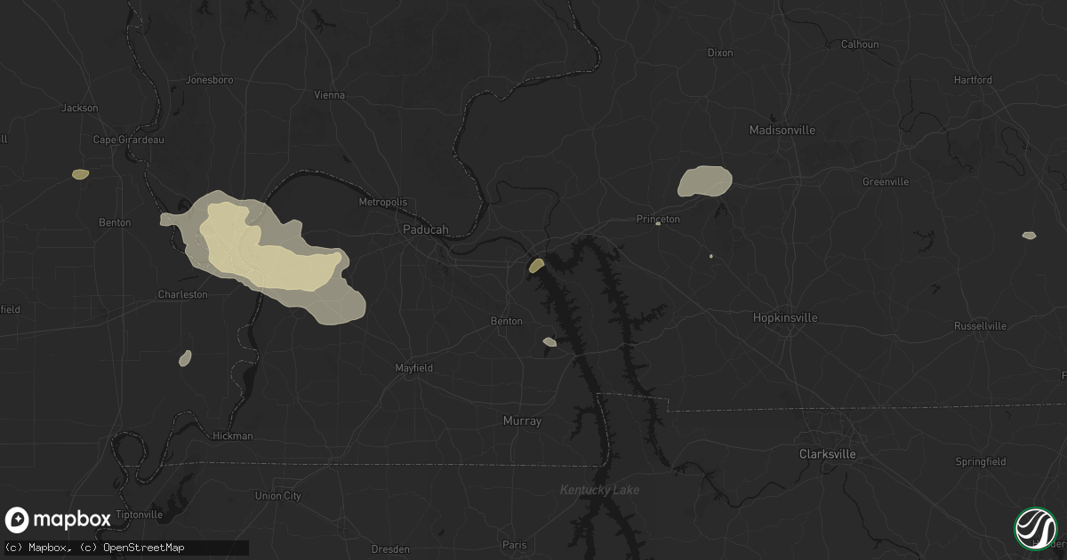 Hail map in Gilbertsville, KY on July 9, 2026