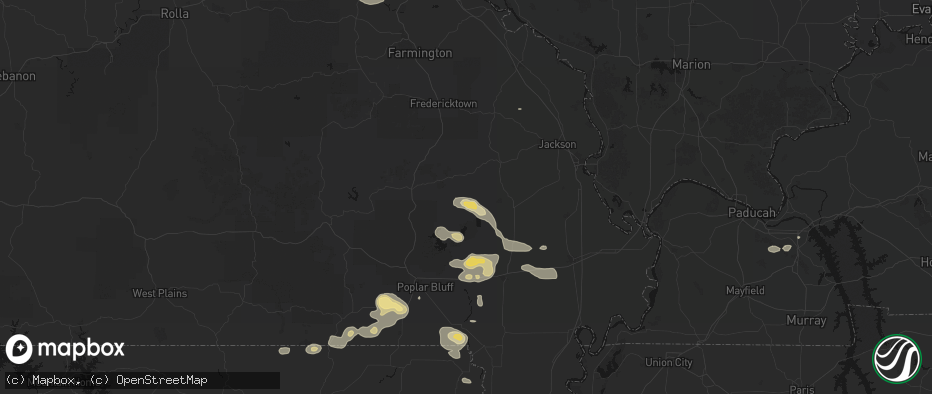 Hail map in Gipsy, MO on July 9, 2026