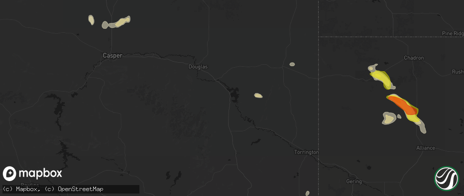 Hail map in Glendo, WY on July 9, 2026
