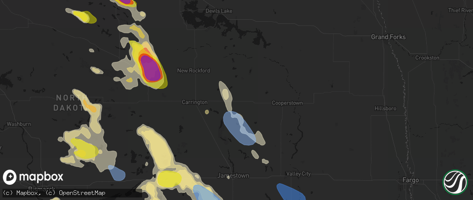 Hail map in Glenfield, ND on July 9, 2026
