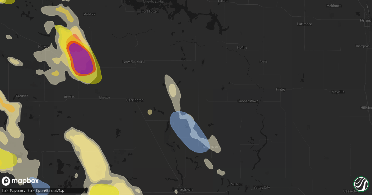 Hail map in Glenfield, ND on July 9, 2026