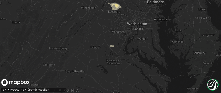 Hail map in Goldvein, VA on July 9, 2026