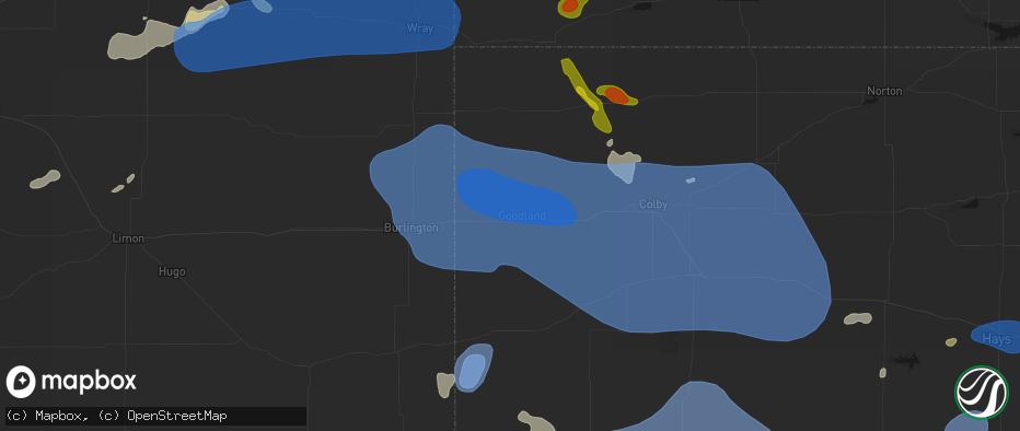 Hail map in Goodland, KS on July 9, 2026