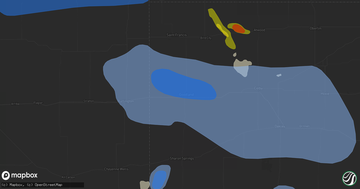 Hail map in Goodland, KS on July 9, 2026