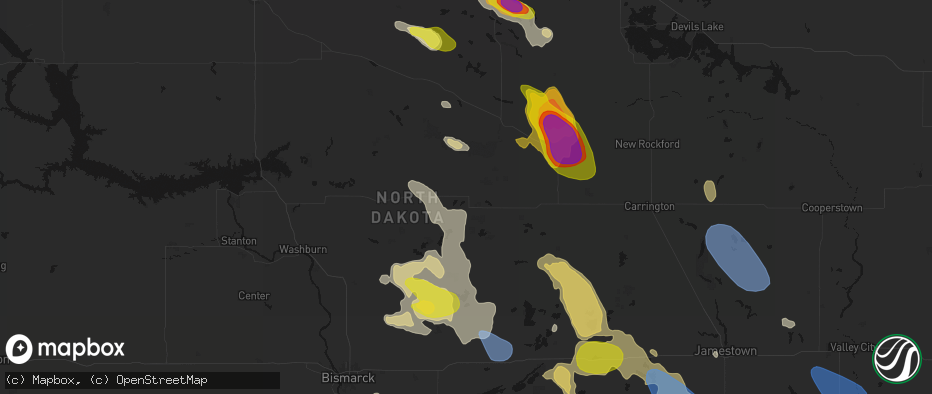 Hail map in Goodrich, ND on July 9, 2026