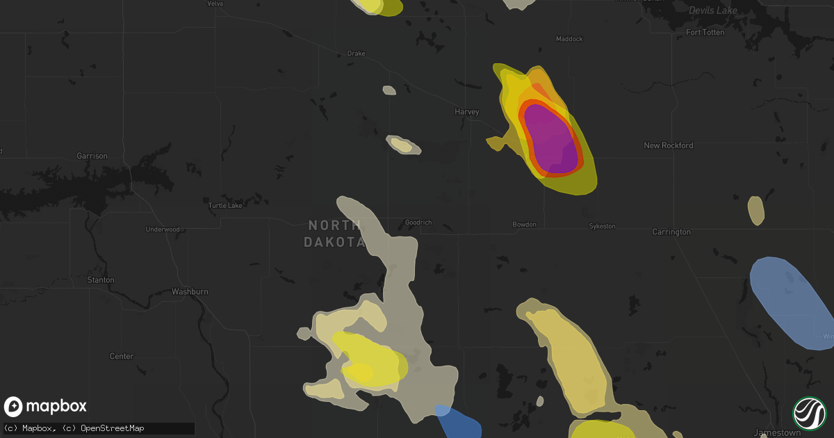 Hail map in Goodrich, ND on July 9, 2026