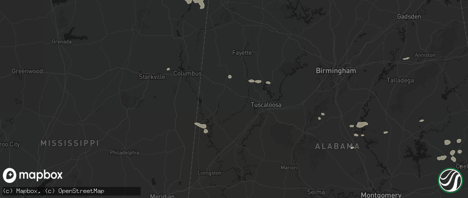 Hail map in Gordo, AL on July 9, 2026