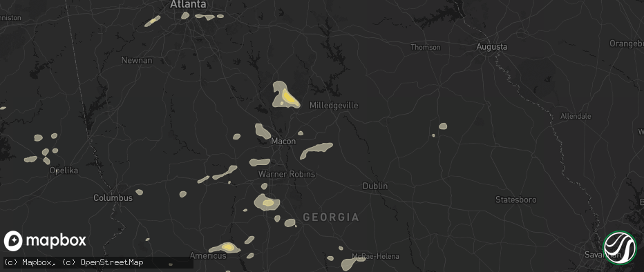Hail map in Gordon, GA on July 9, 2026