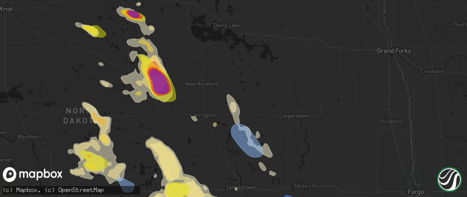 Hail map in Grace City, ND on July 9, 2026