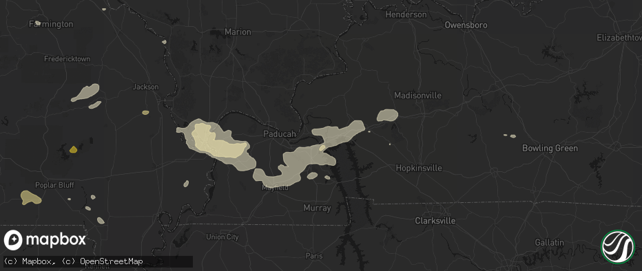 Hail map in Grand Rivers, KY on July 9, 2026