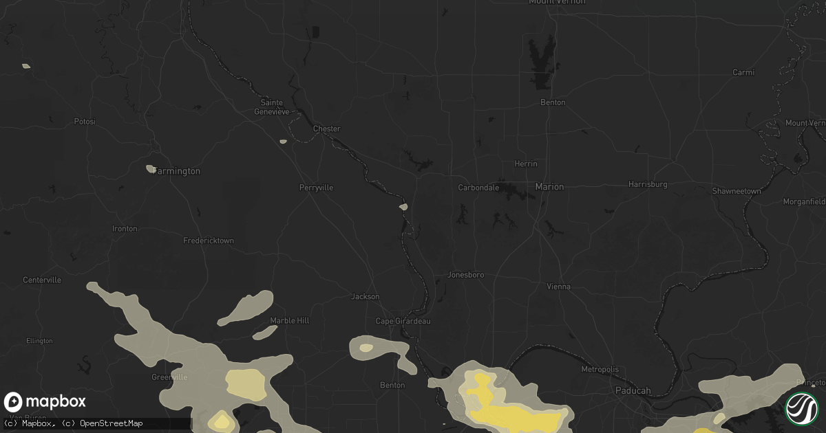 Hail map in Grand Tower, IL on July 9, 2026