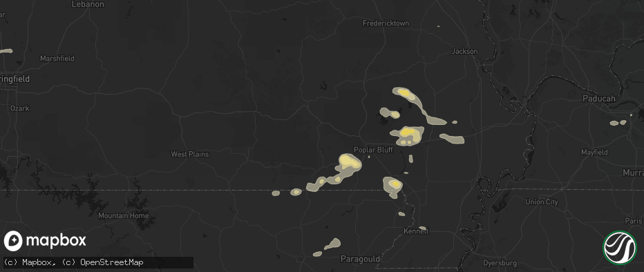 Hail map in Grandin, MO on July 9, 2026