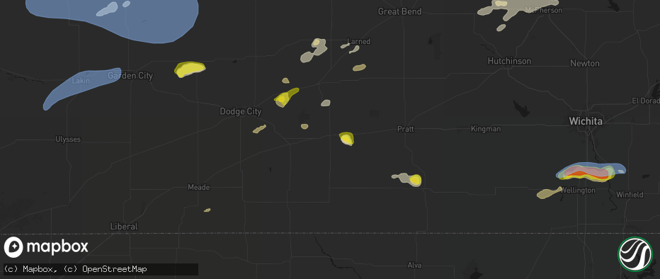 Hail map in Greensburg, KS on July 9, 2026