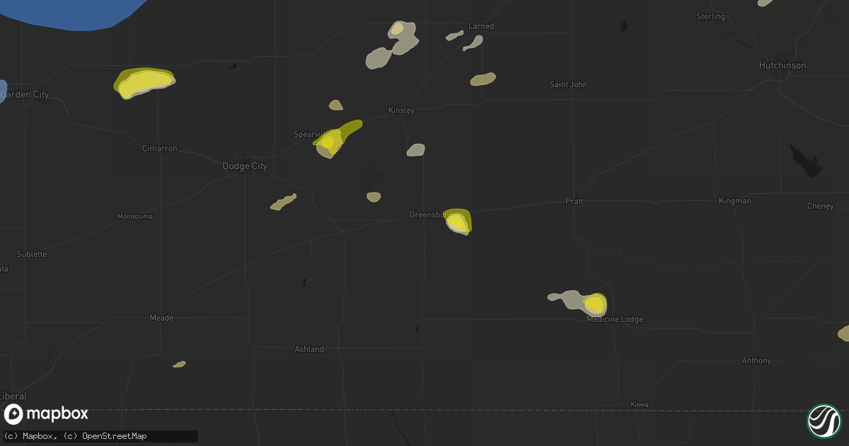 Hail map in Greensburg, KS on July 9, 2026