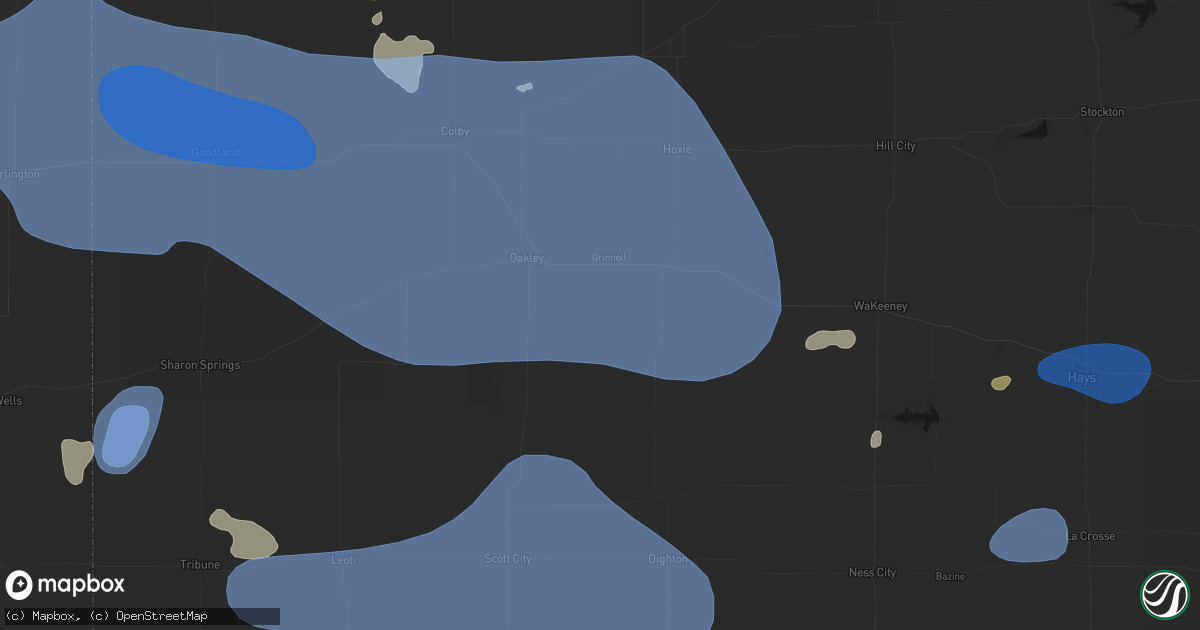 Hail map in Grinnell, KS on July 9, 2026
