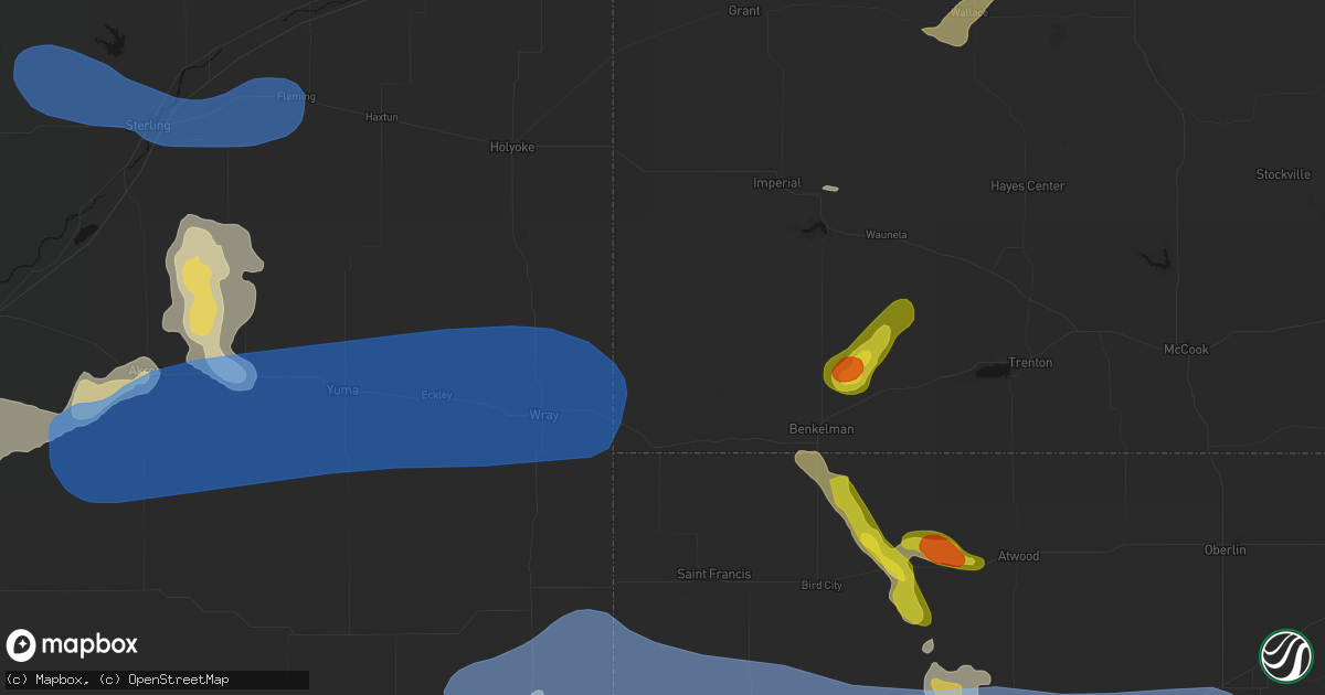 Hail map in Haigler, NE on July 9, 2026