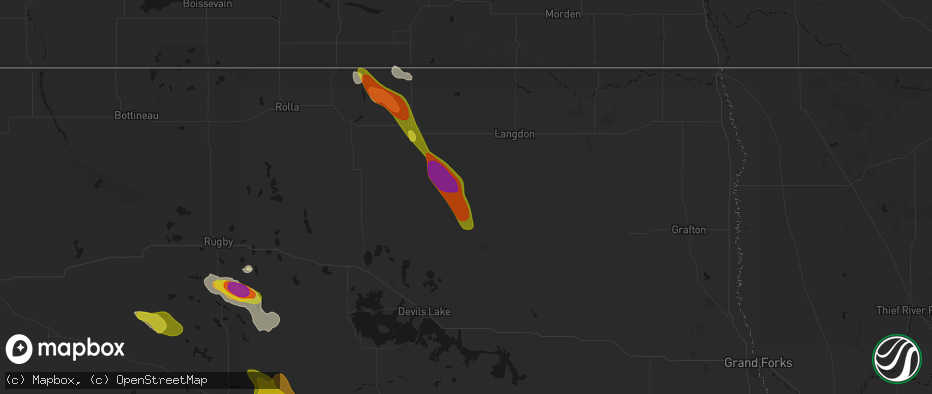 Hail map in Hampden, ND on July 9, 2026