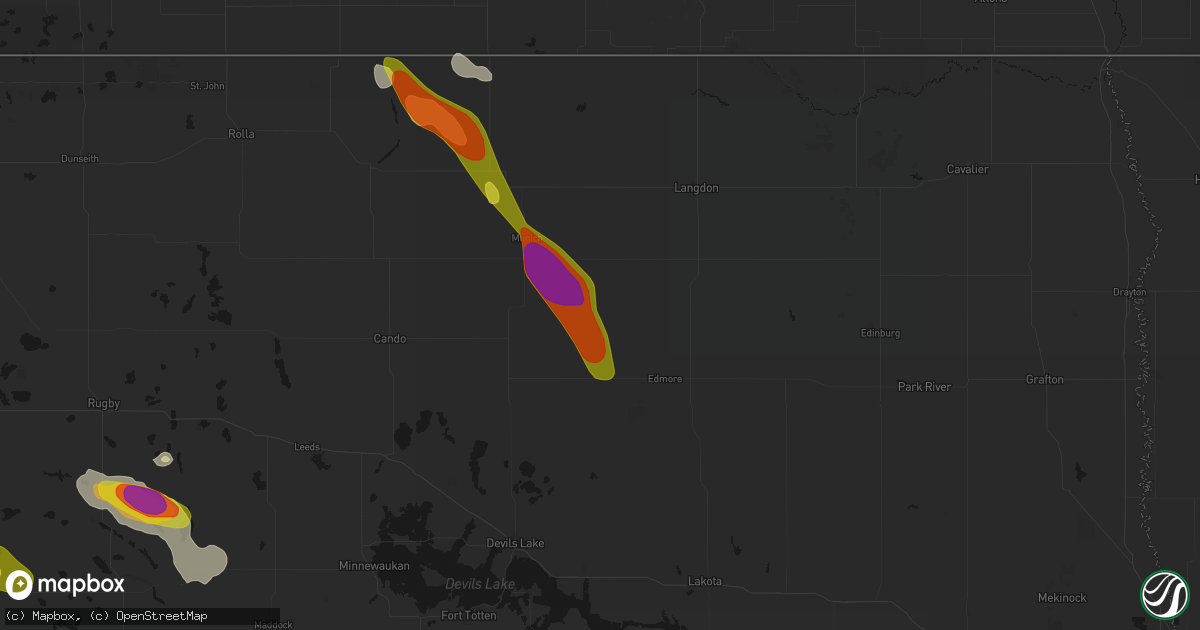 Hail map in Hampden, ND on July 9, 2026