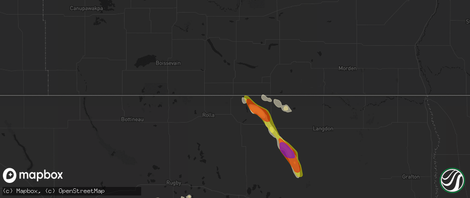 Hail map in Hansboro, ND on July 9, 2026