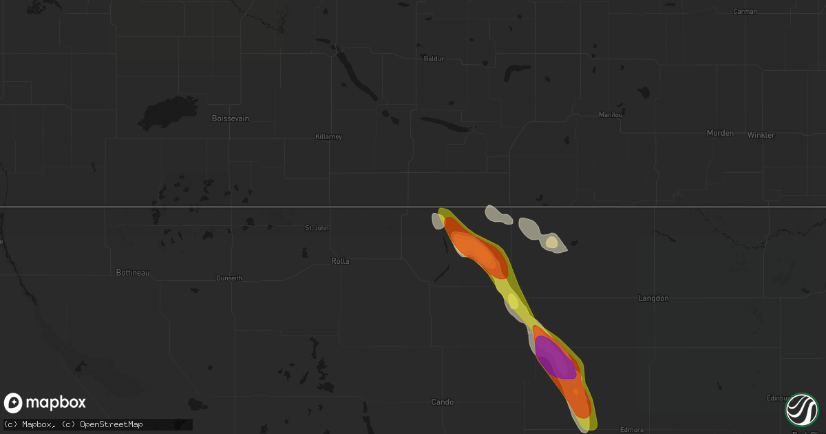 Hail map in Hansboro, ND on July 9, 2026