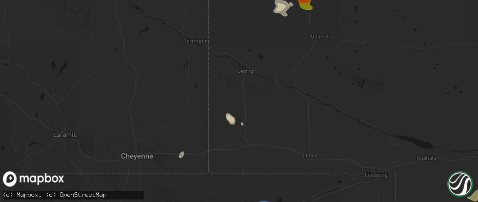 Hail map in Harrisburg, NE on July 9, 2026