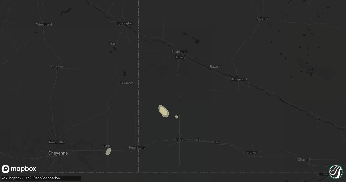 Hail map in Harrisburg, NE on July 9, 2026