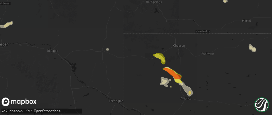 Hail map in Harrison, NE on July 9, 2026