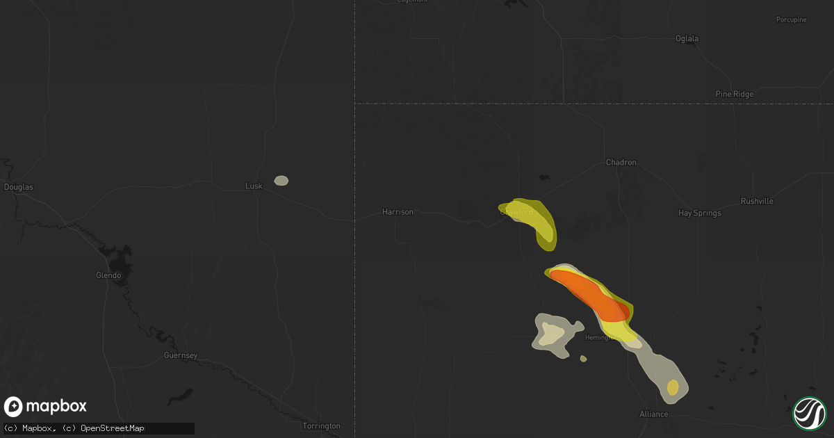 Hail map in Harrison, NE on July 9, 2026
