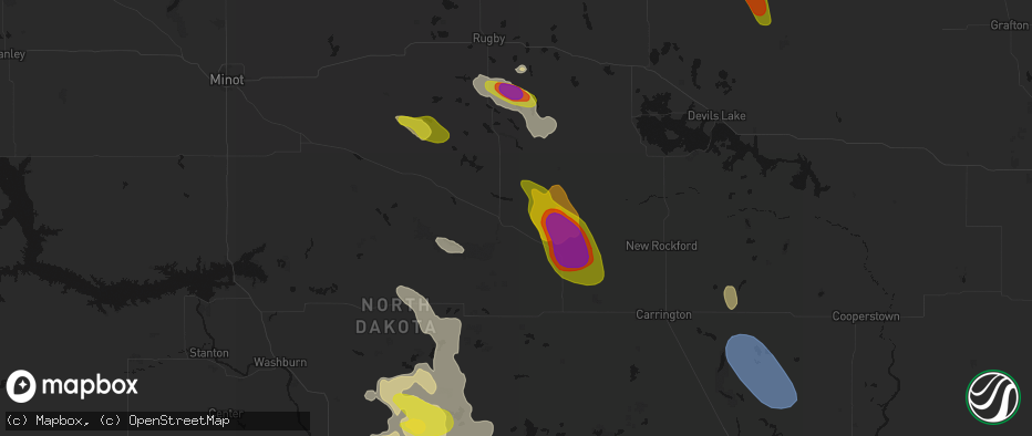 Hail map in Harvey, ND on July 9, 2026