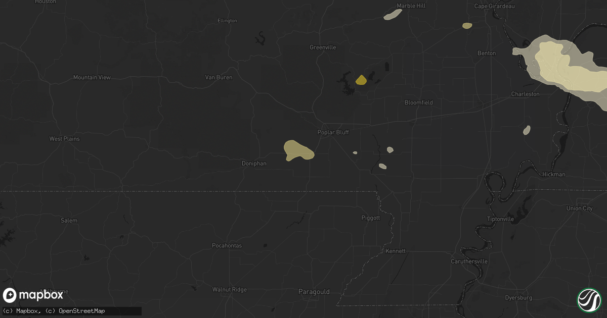 Hail map in Harviell, MO on July 9, 2026