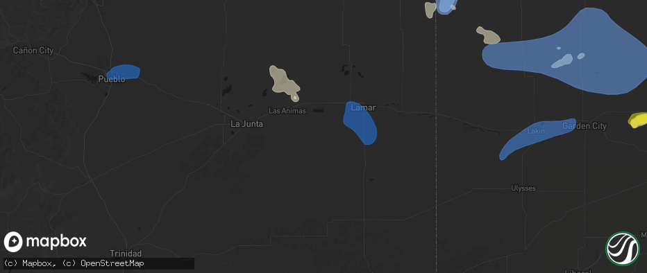 Hail map in Hasty, CO on July 9, 2026