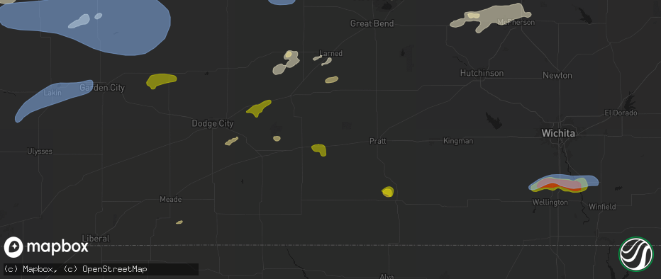 Hail map in Haviland, KS on July 9, 2026