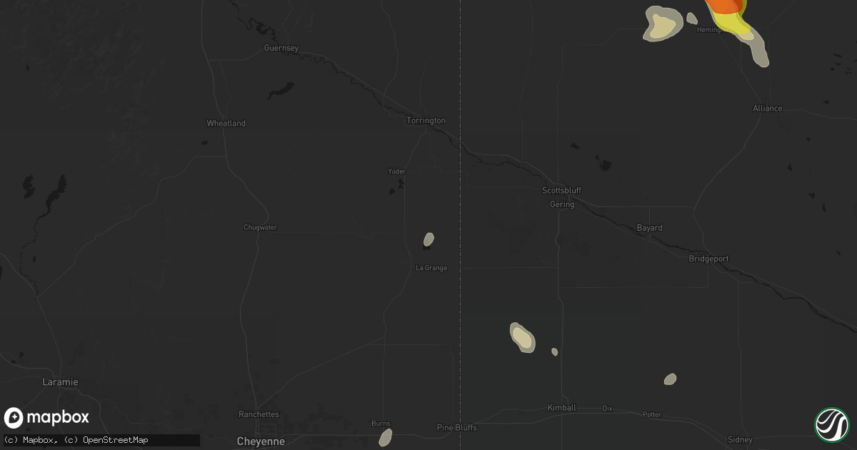 Hail map in Hawk Springs, WY on July 9, 2026