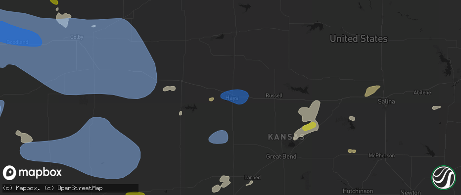 Hail map in Hays, KS on July 9, 2026